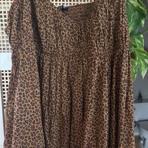 J. Crew Brown and Black Leopard Print Smocked Dress